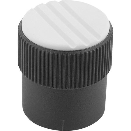 KIPP Knurled Knob W Arrow Size:2, D1=26, H=26, D=6, Form:B, Plastic Black, Comp:Steel, Cap:Gray K0248.22065